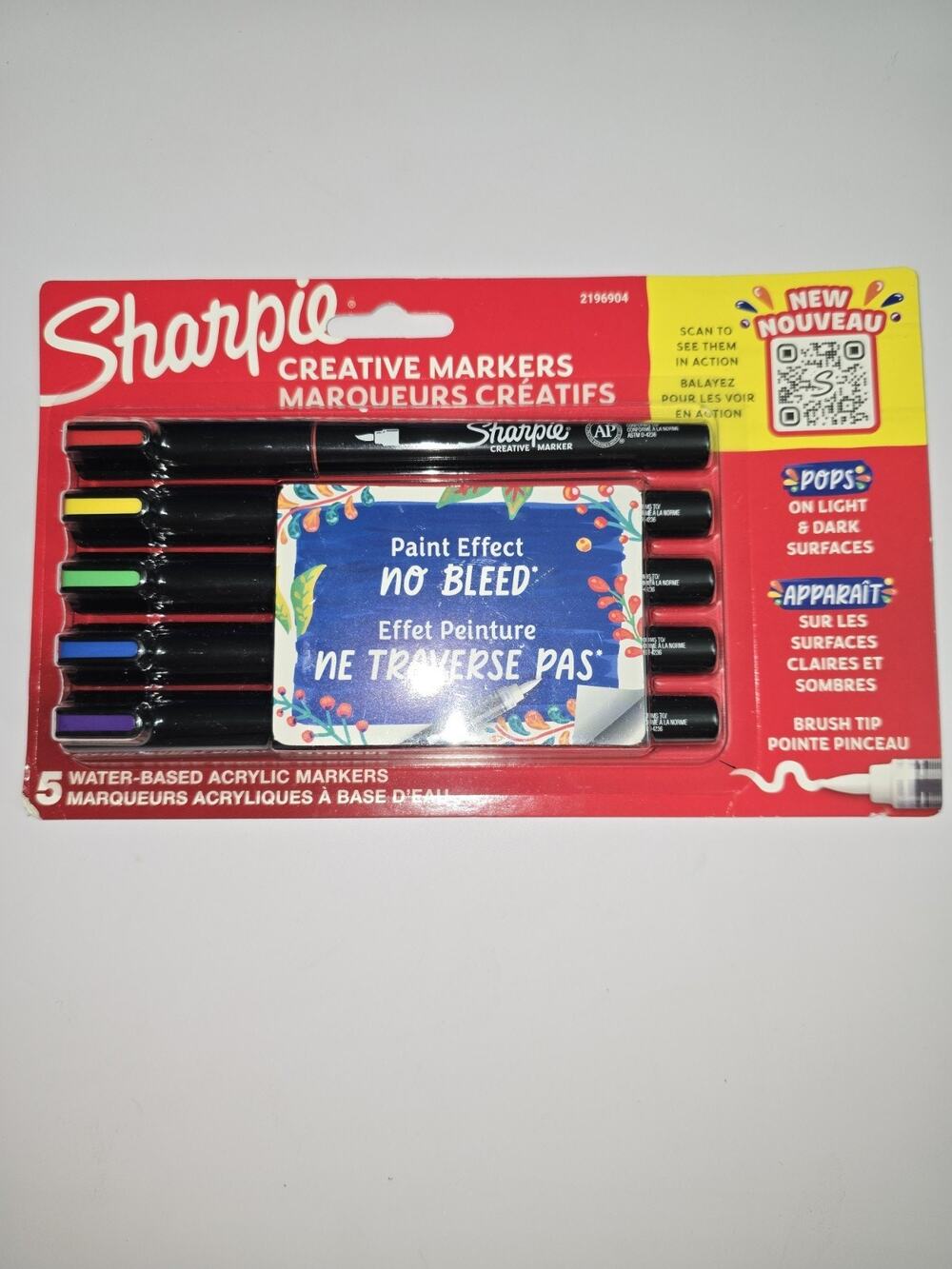 Sharpie Acrylic Creative Markers Brush Tip Assorted Colors Pack Of 5 BB
